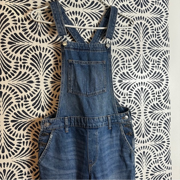 H&M Denim Jean Button Side Cotton Distressed Overalls - Picture 5 of 15